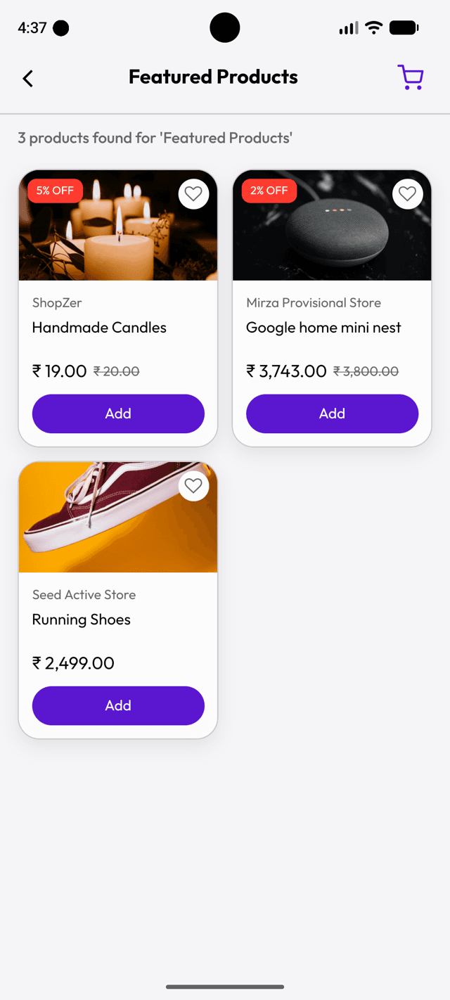 ShopZer featured products list with discounted prices